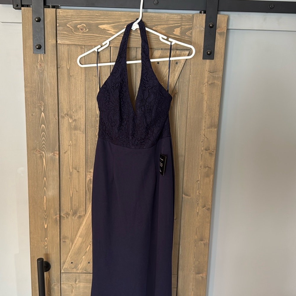 NWT Lulus, Navy, halter style long dress.